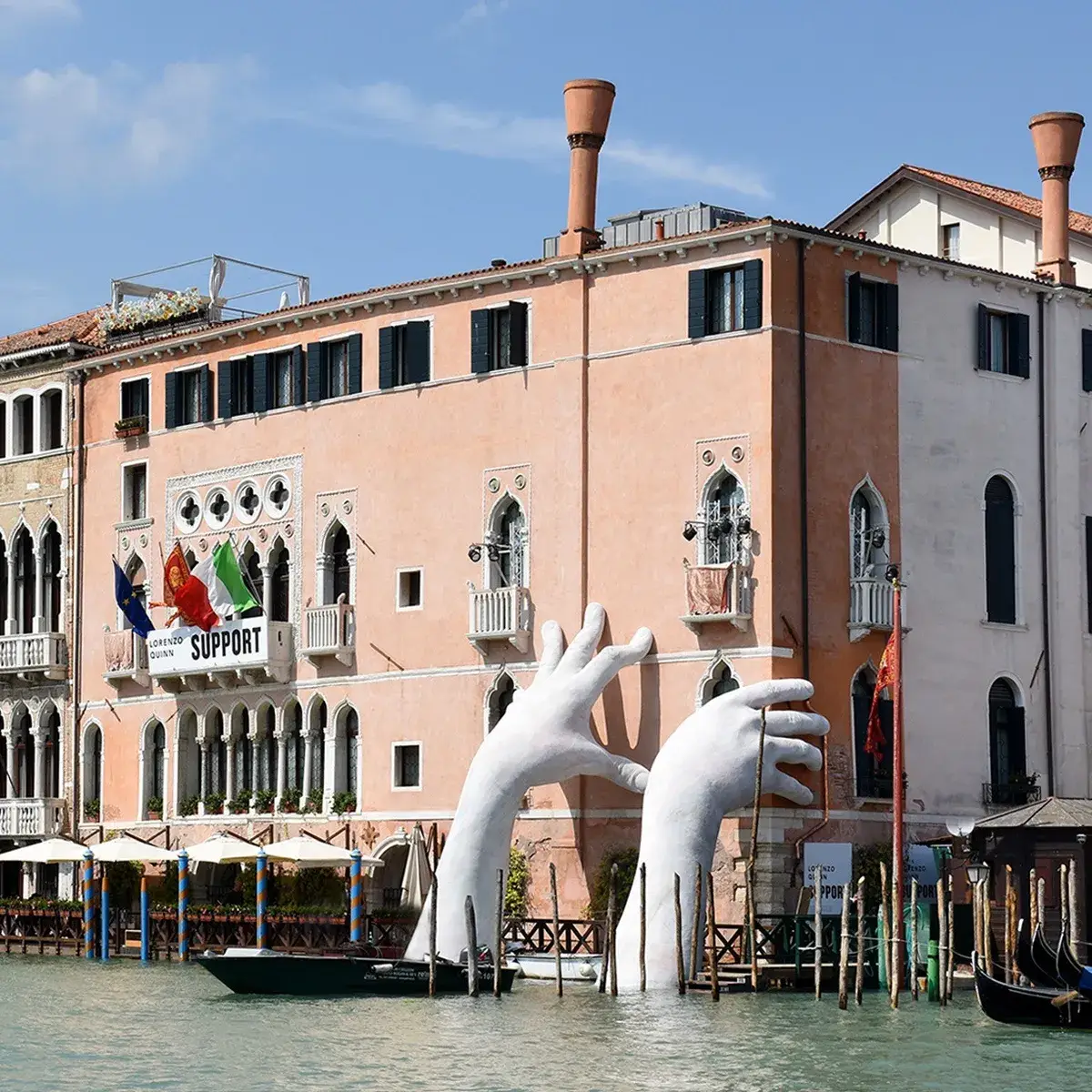 Lorenzo Quinn Support Venice hands sculpture framework.